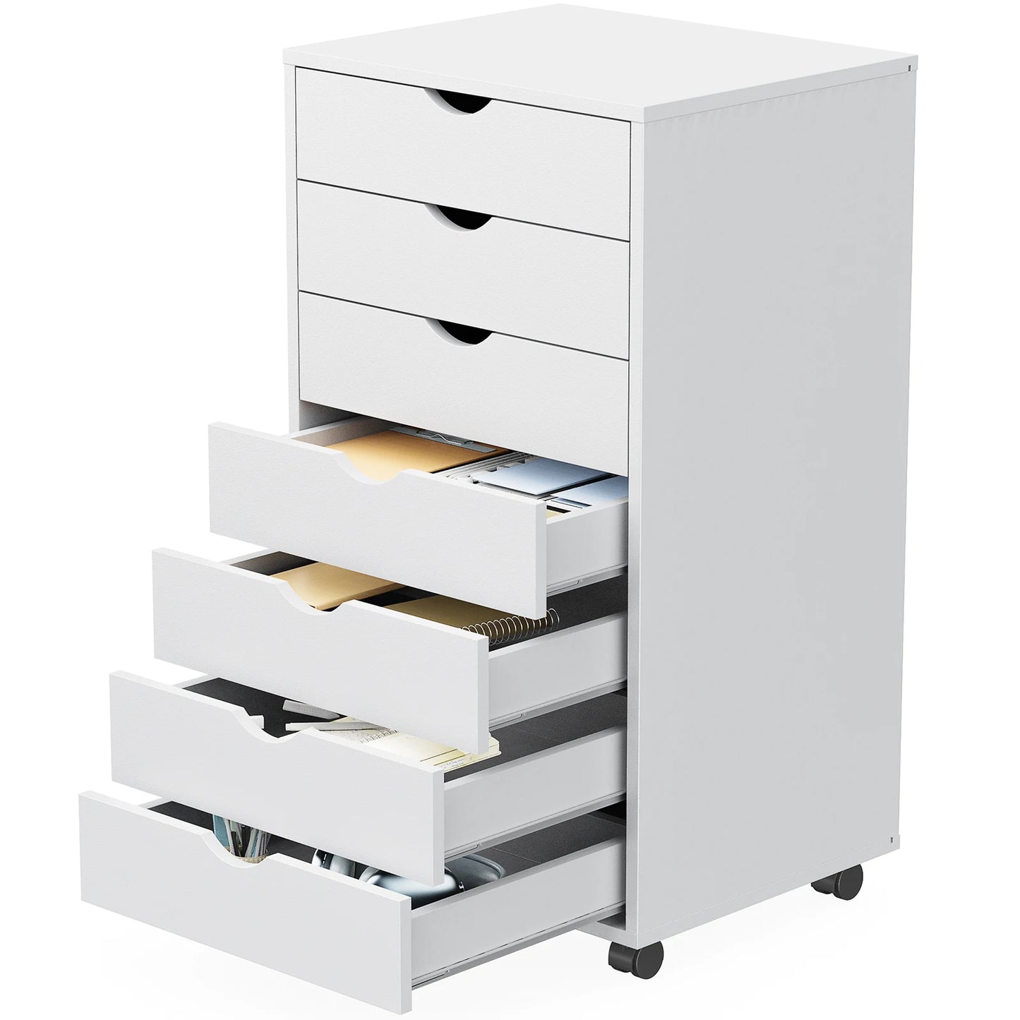 7 Drawer, Wooden Organizer Chest, Storage Mobile Cabinet on Wheels