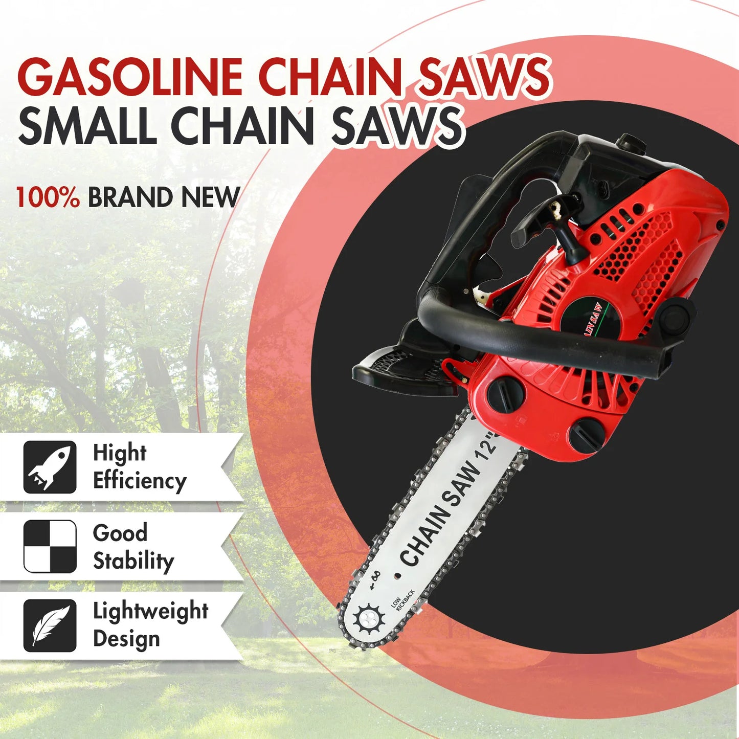 12" Lightweight Gasoline Powered Chainsaw for Tree Cutting