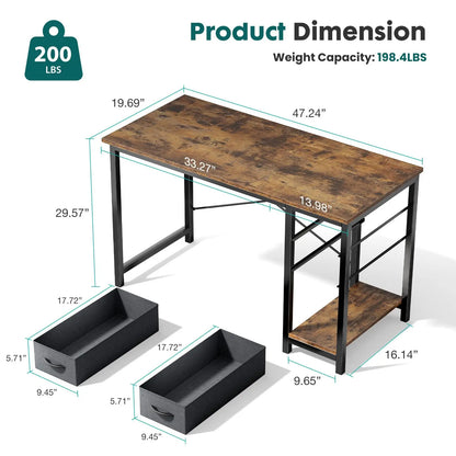 47IN Modern Computer Desk with 2 Drawers For Study, Office, Gaming room