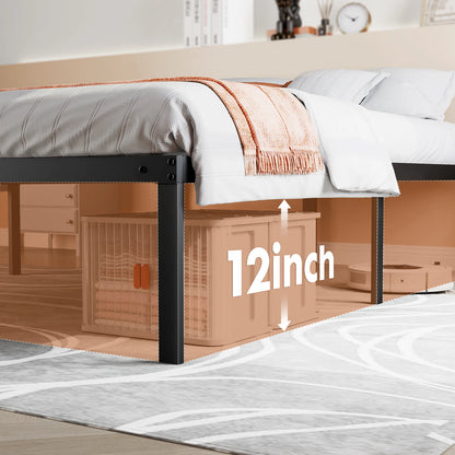 Basic Metal Platform Bed Frame, Twin, Full, Queen, King Size Bedroom Frames with Storage Space, Sturdy Steel Slat Support 350LBS