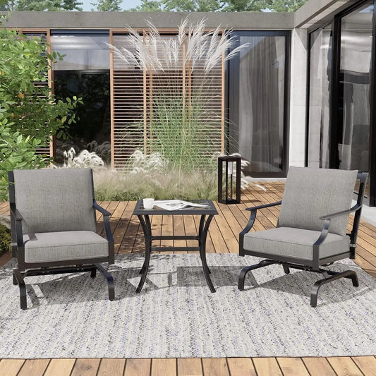 3 Piece Patio Set, 2 Motion Chairs with Side Table Perfect For Home, Garden, Deck
