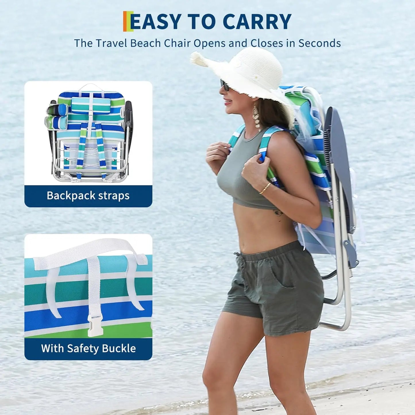 Portable Backpack Folding Chair w/5 Reclining Positions for Adults
