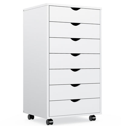 7 Drawer, Wooden Organizer Chest, Storage Mobile Cabinet on Wheels