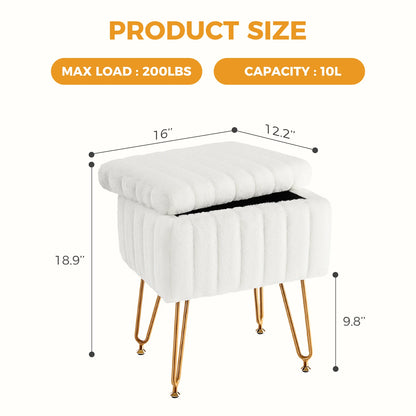 Faux Fur Padded Hidden Storage Stools & Ottomans with 4 Metal Legs Anti-Slip Adjustable Feet for Home