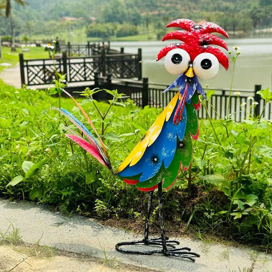 Outdoor Wacky Metal Rooster Yard Decoration