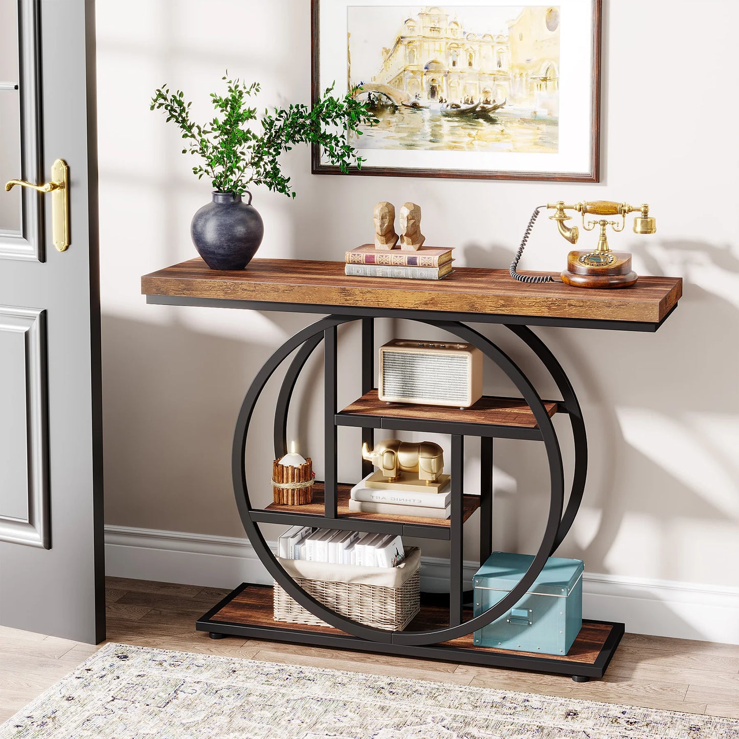 4-Tier Entryway, Console Table, 41.3-Inch Industrial Sofa Table for Living Room