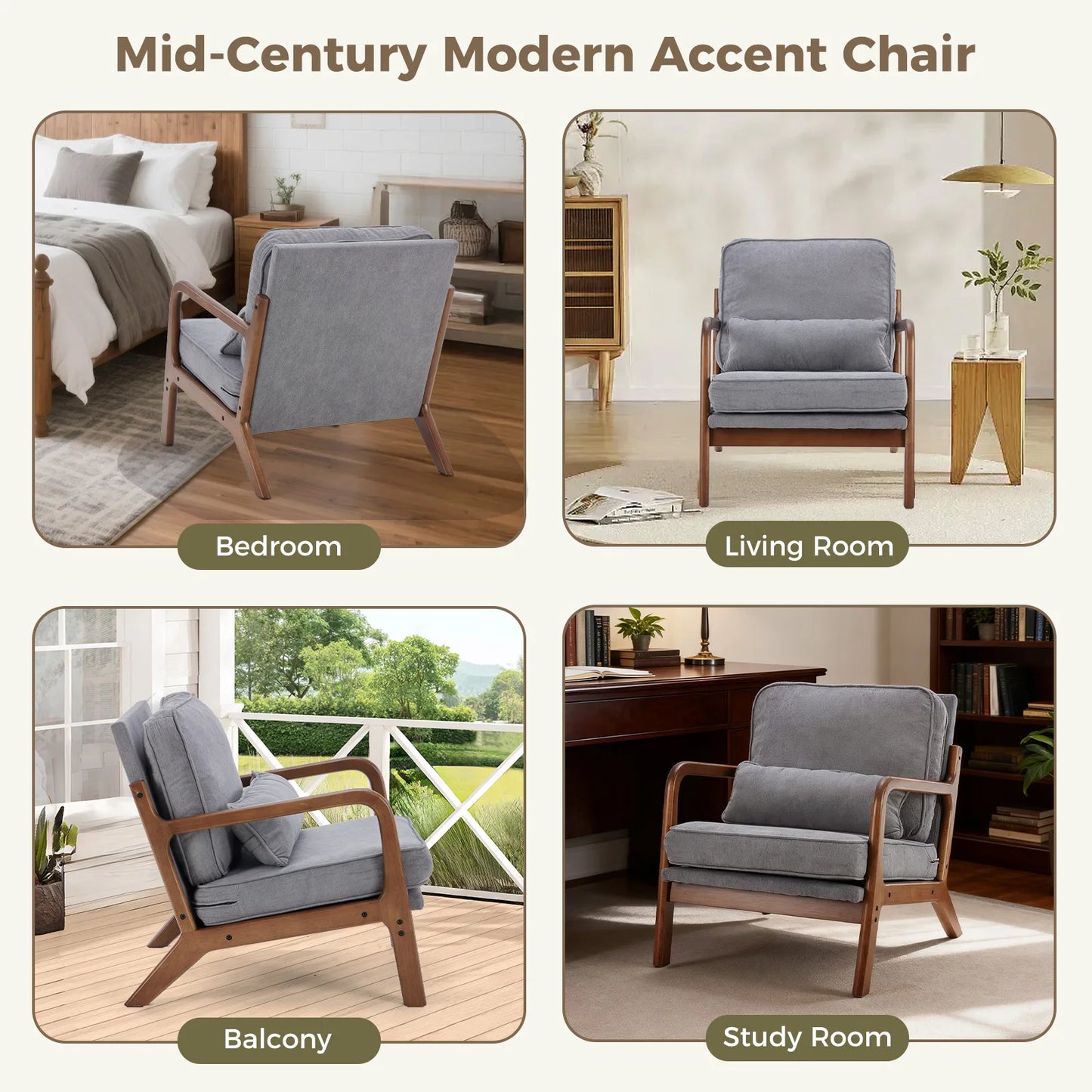 Mid Century Modern Accent Chair with Arms and Waist Cushion