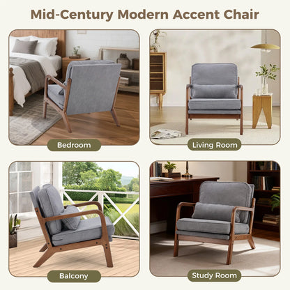 Mid Century Modern Accent Chair with Arms and Waist Cushion