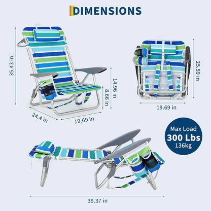 Portable Backpack Folding Chair w/5 Reclining Positions for Adults