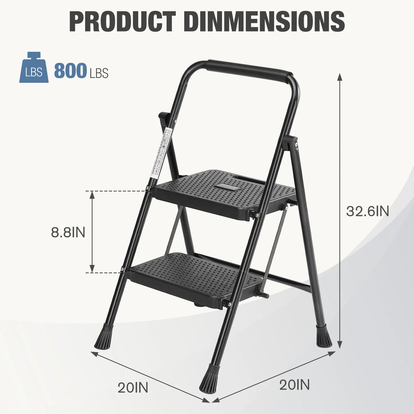 Folding 2 Step Ladder Stool with Anti-Slip Pedal 800lbs Capacity