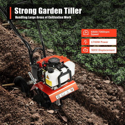 2-stroke Air-Cooled 52CC Gasoline powered Garden Tiller Cultivator