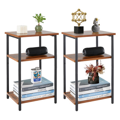 Two Steel Frame 3-Tier End Tables with Adjustable Feet