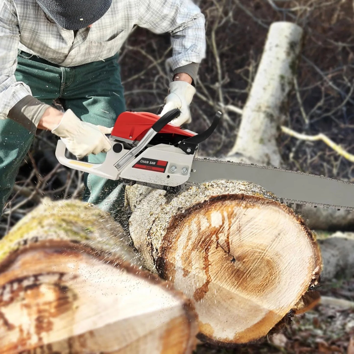 22 Inch Chainsaw Gas Power, Portable Woodcutting Gas Chain Saw for home and garden