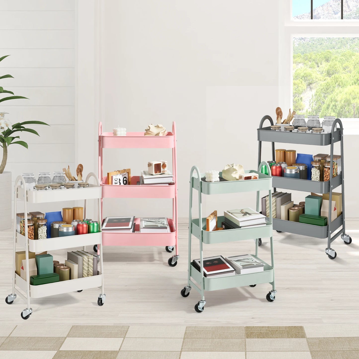 3 Tier Metal Utility Organizer Storage Cart with Lockable Wheels