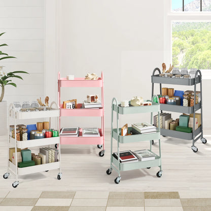 3 Tier Metal Utility Organizer Storage Cart with Lockable Wheels