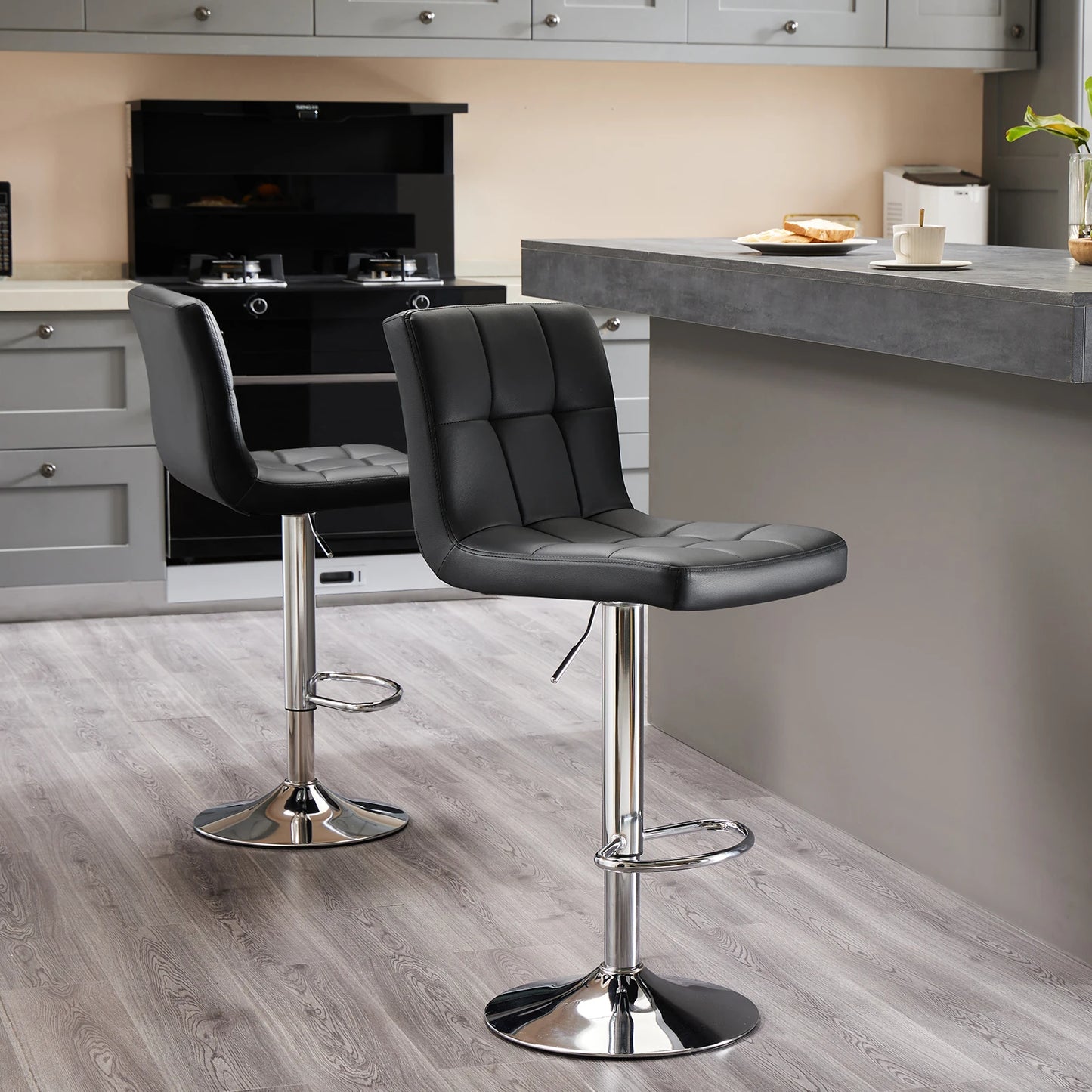 PU Leather Upholstered Bar Stools Set of 2, Counter Height, Comfortable Backrest, SGS Certified Gas Gylinder