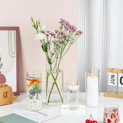 16-Piece Glass Cylinder Vase Set with 24 Floating Candles