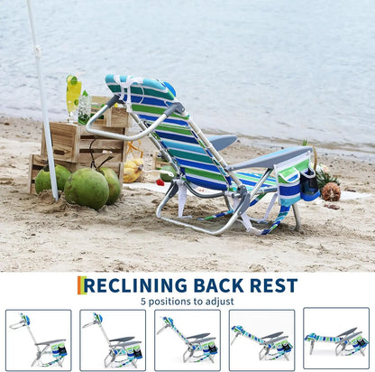 Portable Backpack Folding Chair w/5 Reclining Positions for Adults