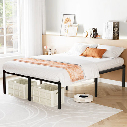 Basic Metal Platform Bed Frame, Twin, Full, Queen, King Size Bedroom Frames with Storage Space, Sturdy Steel Slat Support 350LBS