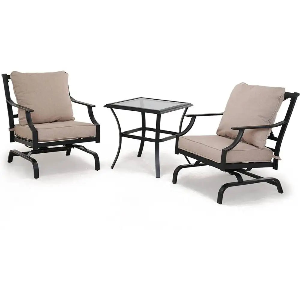 3 Piece Patio Set, 2 Motion Chairs with Side Table Perfect For Home, Garden, Deck