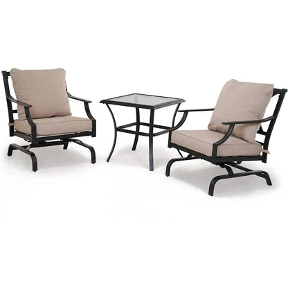 3 Piece Patio Set, 2 Motion Chairs with Side Table Perfect For Home, Garden, Deck
