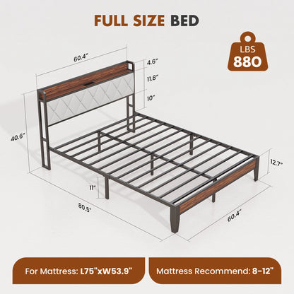 Soft Pack, Heavy Duty Metal Bed Frame with Headboard Charging Station, 1100lbs Capacity, Easy Assembly For Bedroom