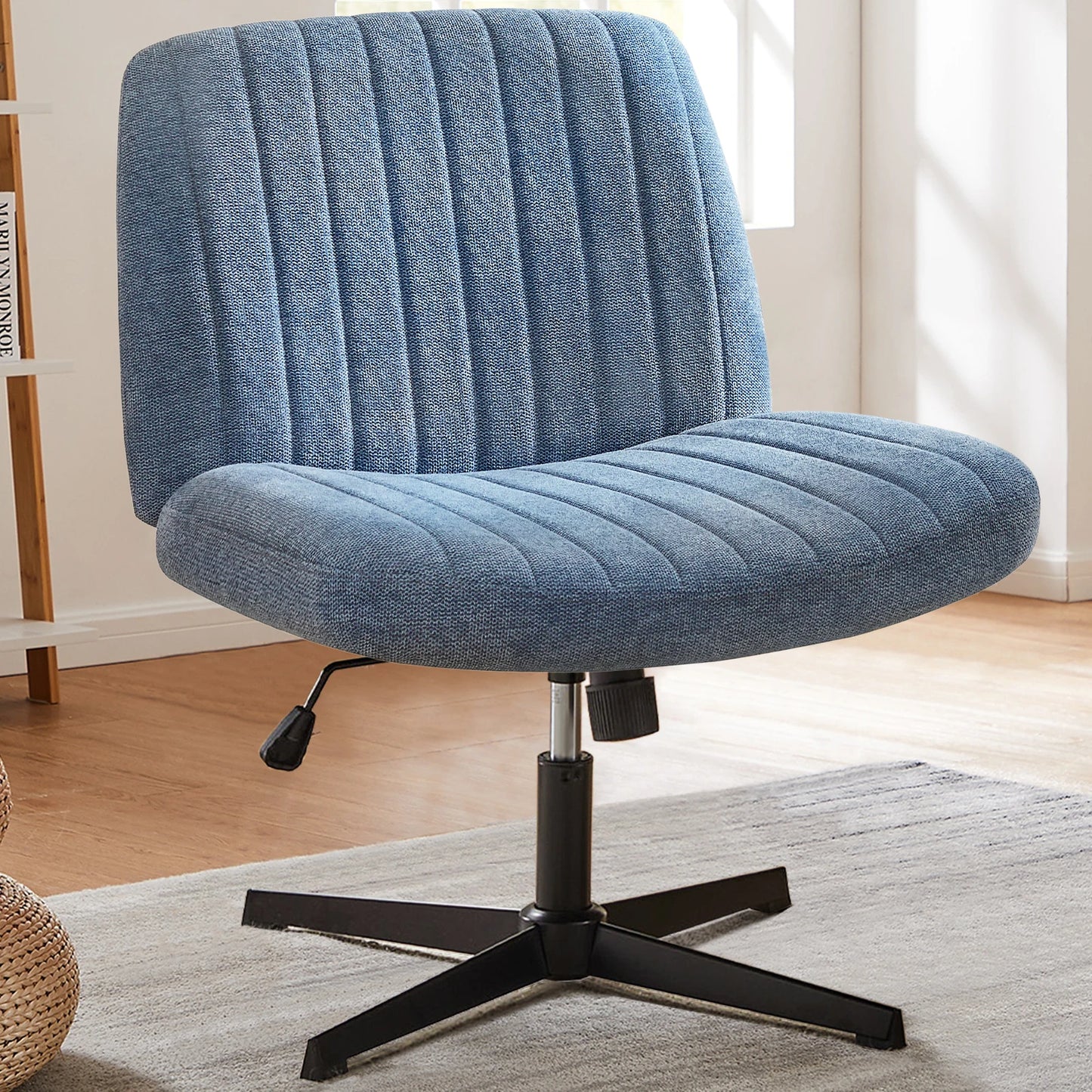 Adjustable Swivel Cross Legged Office, Living Room, Armless Gaming Chair, Vanity, Home Office