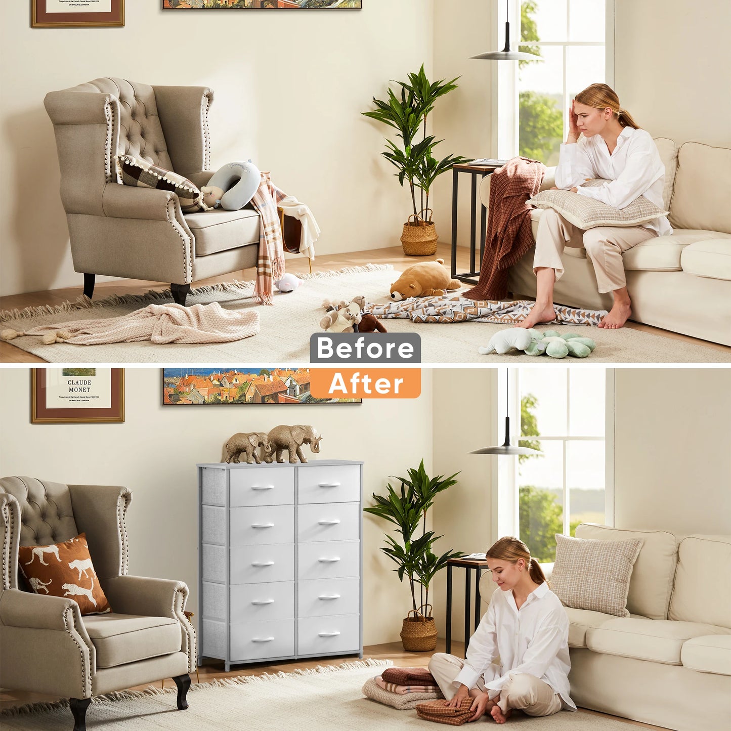 Wardrobes For Bedroom With 5/7/10 White Fabric Drawers For Bedroom Furniture