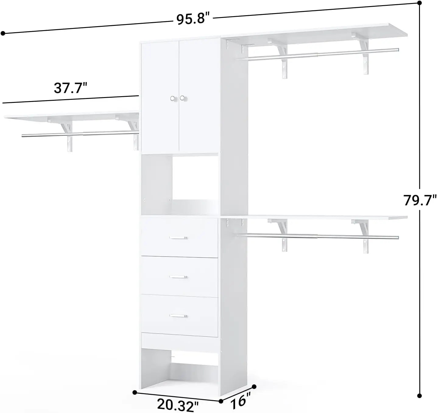 Walk In Closet System with Doors & 3 Shelving Towers