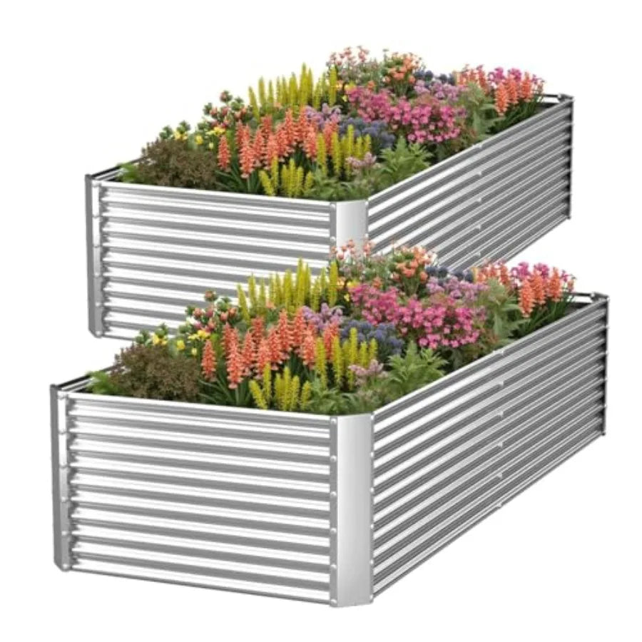 2 Pack Tall 8x3FT Corrugated Galvanized Steel Raised Garden Bed