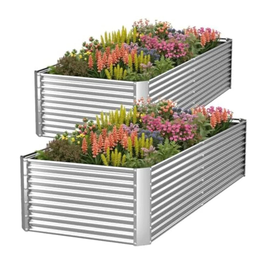 2 Pack Tall 8x3FT Corrugated Galvanized Steel Raised Garden Bed