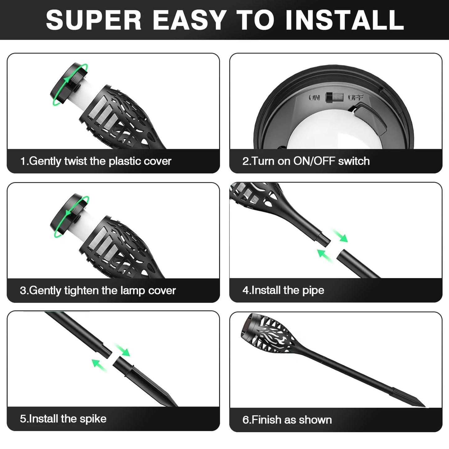 4/6/8/12Pcs Solar Powered Flickering Flame LED Torch Light