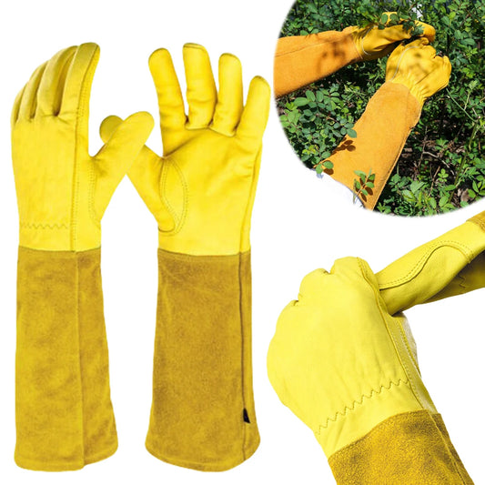 1 Pair Long Thorn Proof Breathable Leather Gardening Gloves