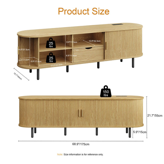 69" TV Console w/ Adjustable Shelves, Storage, Power Outlet for TVs up to 80"