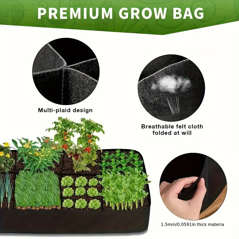 3x6FT Breathable Planter Raised Garden Bed, 128 Gallon 8 Grids Plant Grow Bags