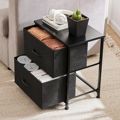 2 Fabric Drawers Bedside Nightstand
