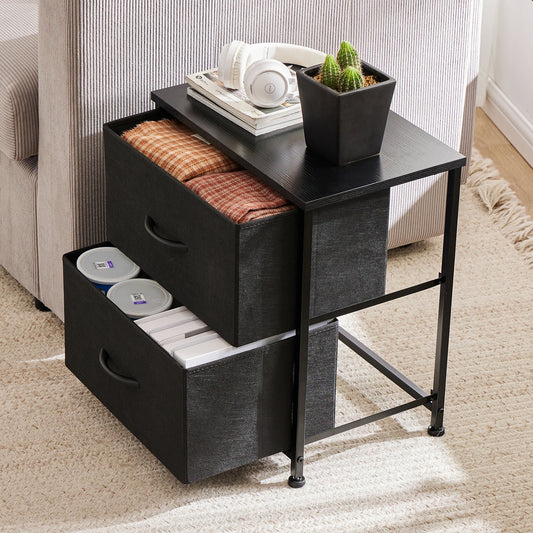 2 Fabric Drawers Bedside Nightstand