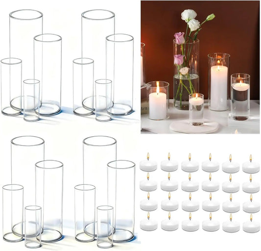 16-Piece Glass Cylinder Vase Set with 24 Floating Candles