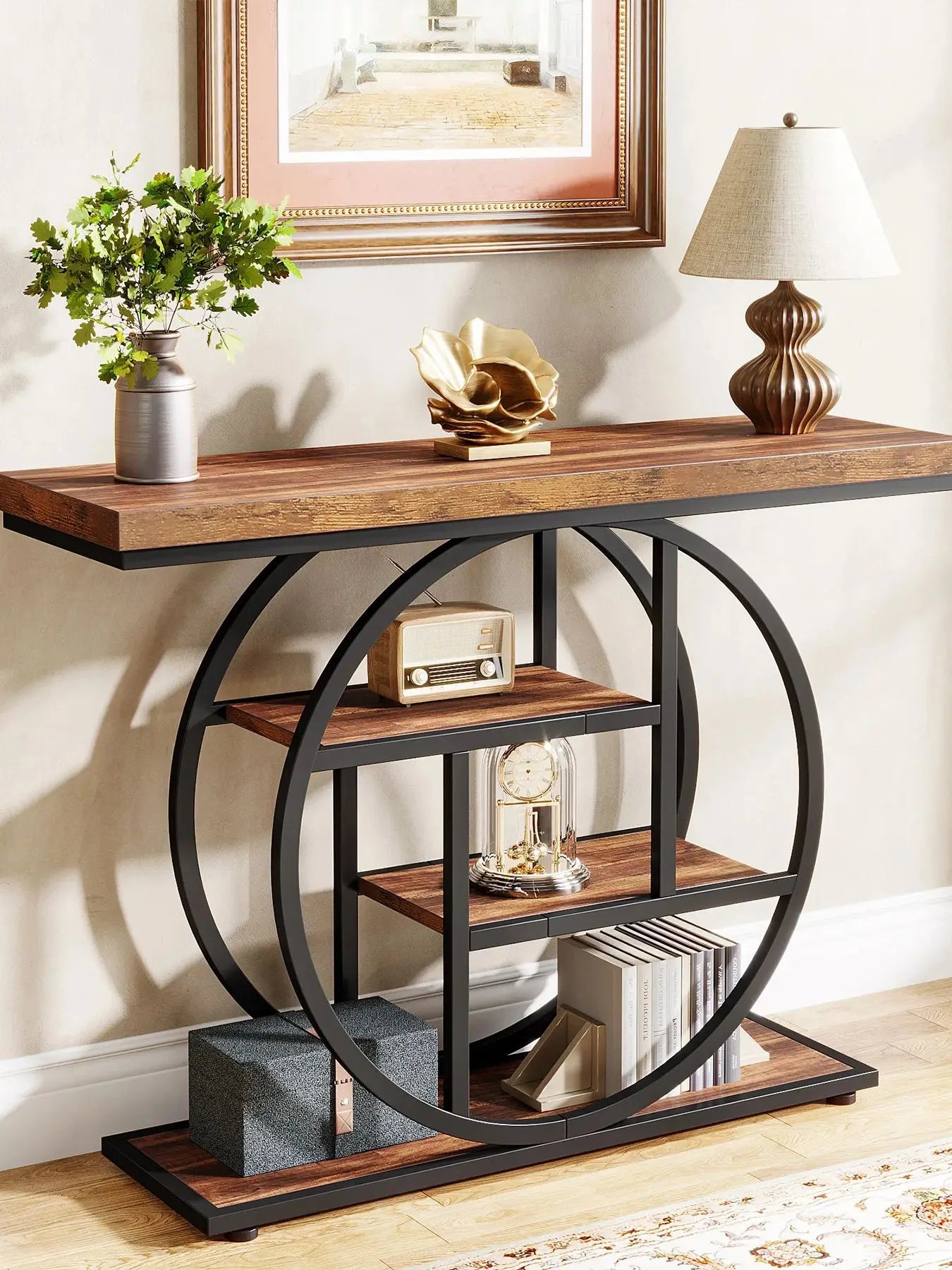 4-Tier Entryway, Console Table, 41.3-Inch Industrial Sofa Table for Living Room