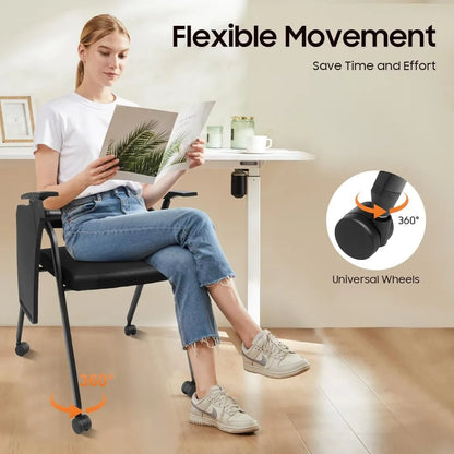 Tablet Armchair with Caster Wheels, Foldable Ergonomic Mesh Back and Arms
