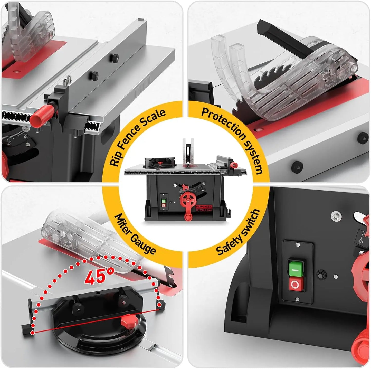 Mini Benchtop 10" Table Saw with 36T Blade for Wood PVC Aluminum Metal Cutting Home Workshop
