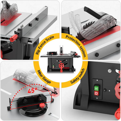 Mini Benchtop 10" Table Saw with 36T Blade for Wood PVC Aluminum Metal Cutting Home Workshop