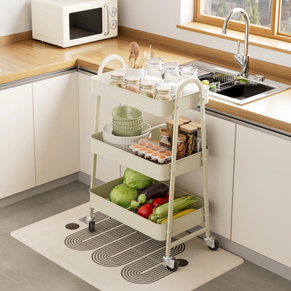 3 Tier Metal Utility Organizer Storage Cart with Lockable Wheels