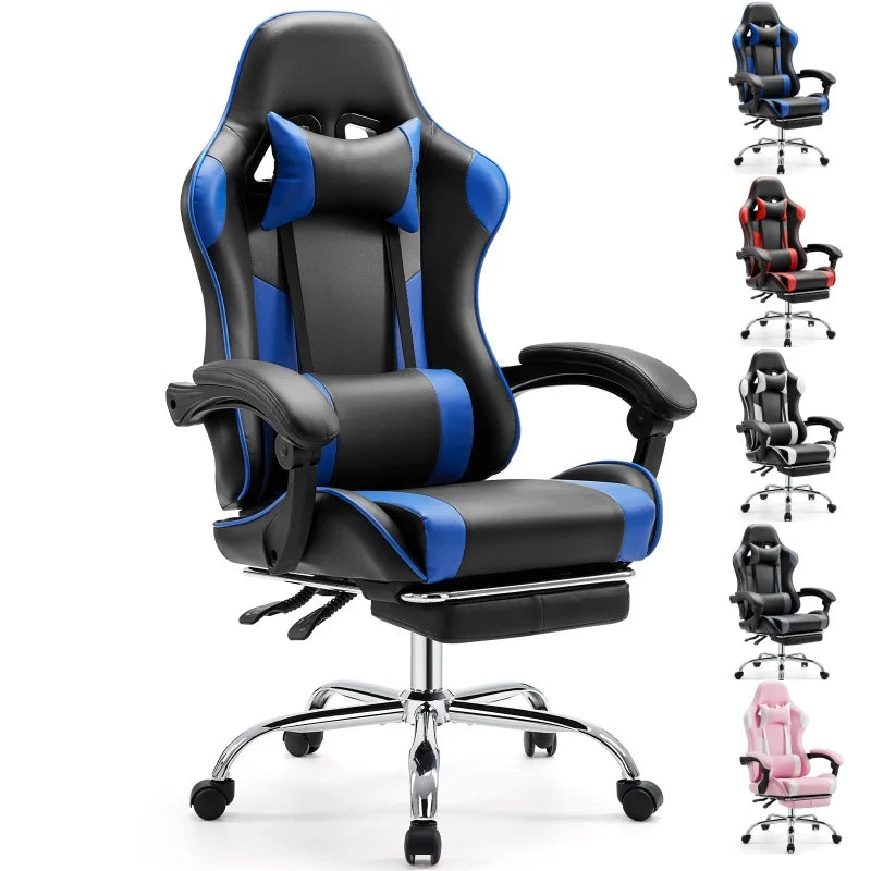 PU Leather Ergonomic Racing style Gaming Chair, Adjustable Swivel with Headrest and Lumbar Support For Office, Computer, gaming Room