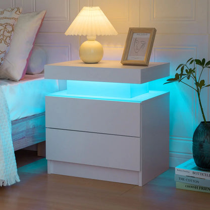 LED Nightstands with 2 Drawers for Bedroom, Living Room