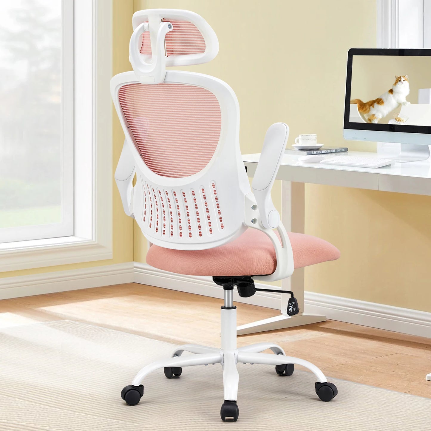 Comfortable Ergonomic Mesh Office, Computer Desk, Flip-up Arms Chair