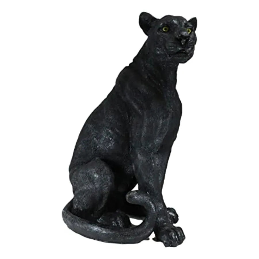 Realistic Sitting Black Panther Large Statue 20.5 Tall
