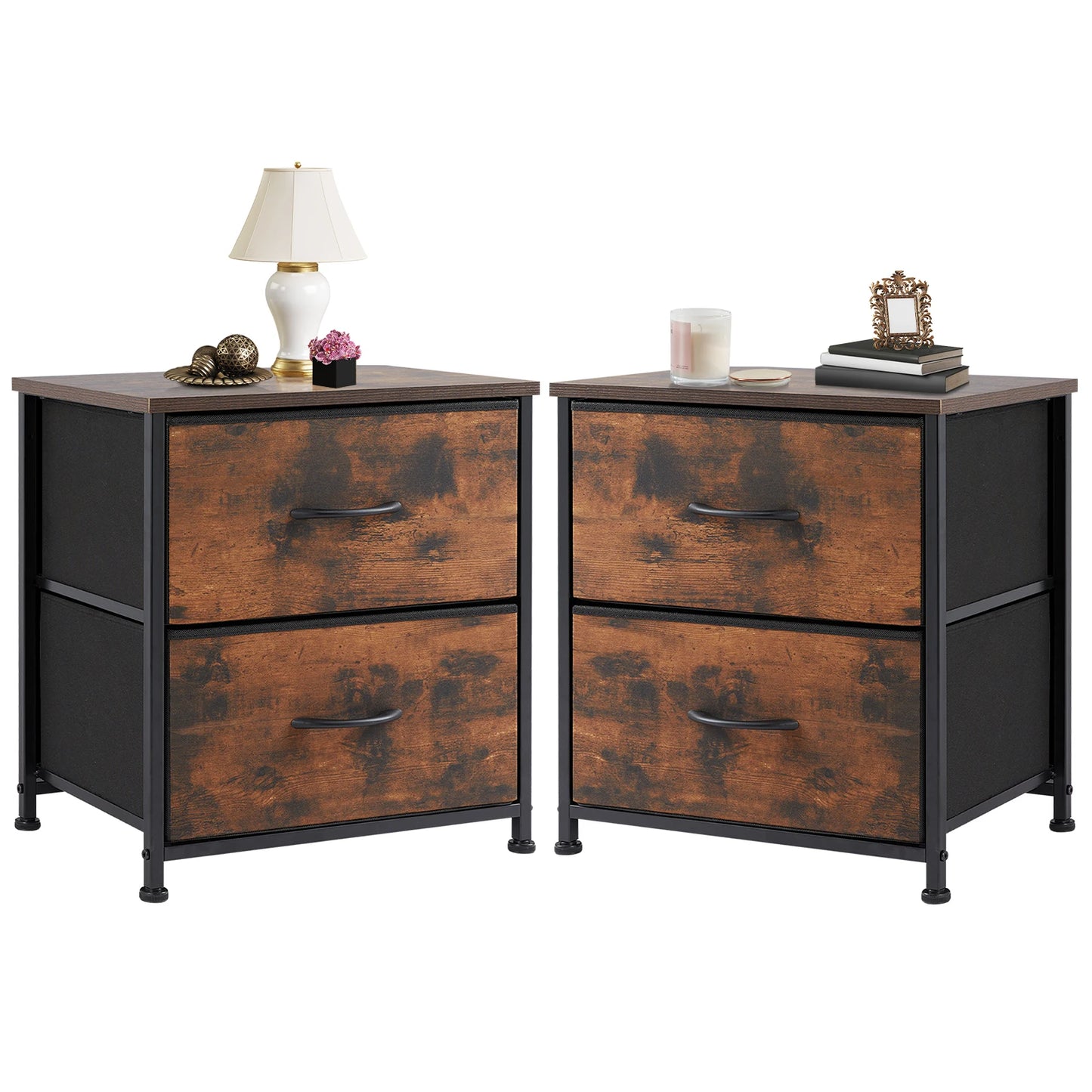2 Fabric Drawers Bedside Nightstand