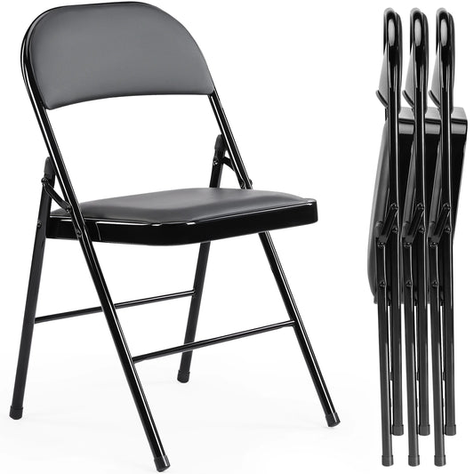 4 Pack Sturdy Metal, Leather Padded Folding Chairs