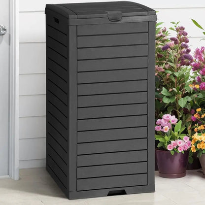 38 Gallon Waterproof Resin Hideaway Garbage Bin with Lid and Drip Tray